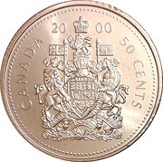 50 Cents - Elizabeth II 3rd portrait, revised coat of arms, Canada, 1997-2000 reverse image