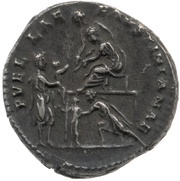 Denarius - Faustina the Elder and Antoninus Pius PVELLAE FAVSTINIANAE, Rome, 141 reverse image