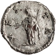 Denarius - Faustina the Elder VESTA; Vesta, Rome, 141 reverse image
