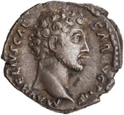 Denarius - Marcus Aurelius TR POT III COS II CLEM; Clementia obverse image