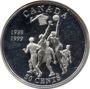 50 Cents - Elizabeth II Invention of Basketball, Canada, 1999 reverse image