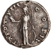 Denarius - Marcus Aurelius TR POT VII COS II; Minerva, Rome, 153-154 reverse image