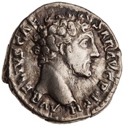 Denarius - Marcus Aurelius TR POT VII COS II; Genius obverse image
