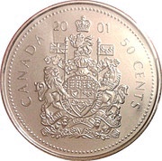 50 Cents - Elizabeth II 3rd portrait, new composition, Canada, 1999-2003 reverse image