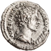 Denarius - Marcus Aurelius TR POT VIIII COS II; Minerva obverse image