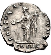 Denarius - Antoninus Pius FORTVNA OBSEQVENS COS IIII; Fortuna, Rome, 158-159 reverse image