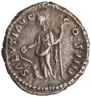 Denarius - Antoninus Pius SALVTI AVG COS IIII; Salus, Rome, 159-160 reverse image