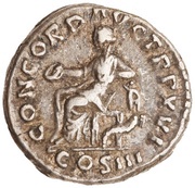 Denarius - Marcus Aurelius CONCORD AVG TR P XVI COS III; Concordia and Spes, Rome, 161-162 reverse image