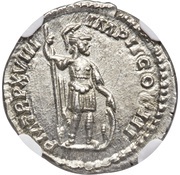 Denarius - Marcus Aurelius P M TR P XVIII IMP II COS III; Mars; Rome, Rome, 163-164 reverse image
