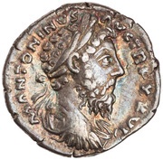 Denarius - Marcus Aurelius IMP VI COS III; Roma and Victory obverse image