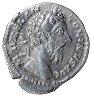 Denarius - Marcus Aurelius COS III P P; Roma and Victory obverse image