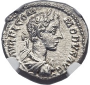 Denarius - Commodus TR P III IMP II COS P P; Salus obverse image