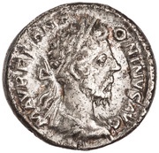 Denarius - Marcus Aurelius TR P XXXIII IMP X COS III P P; Victory obverse image