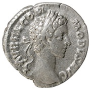 Denarius - Commodus TR P IIII IMP II COS P P; Salus obverse image