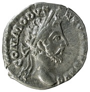 Denarius - Commodus TR P VII IMP IIII COS III P P; Roma and Victory obverse image