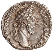 Denarius - Commodus TR P VII IMP IIII COS III P P; Roma and Victory obverse image