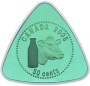 50 Cents - Elizabeth II Milk Delivery; Triangular coin, Canada, 2008 reverse image