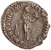 Denarius - Commodus P M TR P VIIII IMP VI COS IIII P P; Fides, Rome, 183-184 reverse image
