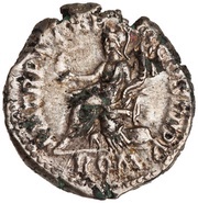 Denarius - Commodus P M TR P X IMP VII COS IIII P P ROM; Roma and Victory, Rome, 184-185 reverse image