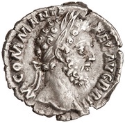 Denarius - Commodus OPTIME MAXIME C V P P; Jupiter obverse image