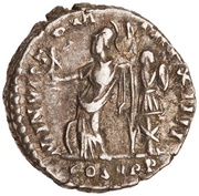 Denarius - Commodus MIN VICT P M TR P XIIII COS V P P; Minerva and Victory, Rome, 188-189 reverse image