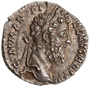 Denarius - Commodus APOL PAL P M TR P XVI COS VI; Apollo obverse image