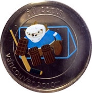 50 Cents - Elizabeth II Quatchi; Ice Hockey; 2/12, Canada, 2010 reverse image