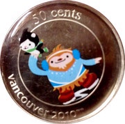 50 Cents - Elizabeth II Miga and Quatchi Figure-Skating; 4/12, Canada, 2010 reverse image