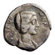Denarius - Julia Domna PIETAS AVG; Pietas and Vesta obverse image