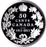 50 Cents In the name of George V; Dollar centennial reverse image