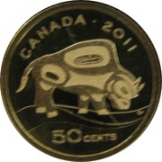 50 Cents - Elizabeth II Wood Bison, Canada, 2011 reverse image