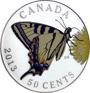50 Cents - Elizabeth II Canadian Tiger Swallowtail, Canada, 2013 reverse image