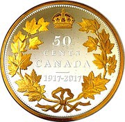 50 Cents - Elizabeth II George V; Centennial of Canadian Maple Leaf, Canada, 2017 reverse image