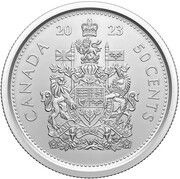 50 Cents In the name of Elizabeth II; Coat of arms, Silver, Canada, 2023 reverse image