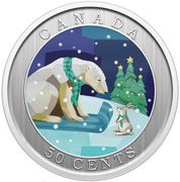50 Cents In the name of Elizabeth II; Holiday Sledding, Canada, 2023 reverse image