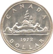 1 Dollar - Elizabeth II 2nd portrait; silver, Canada, 1972 reverse image