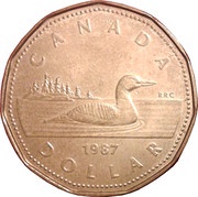 1 Dollar - Elizabeth II 2nd portrait, Canada, 1987-1989 reverse image