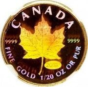 1 Dollar - Elizabeth II Hologram colored GML fractionnal set; 1⁄20 oz, Canada, 1999 reverse image