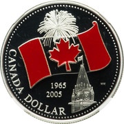1 Dollar - Elizabeth II Canadian flag; colored, Canada, 2005 reverse image
