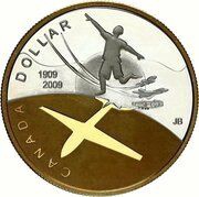 1 Dollar - Elizabeth II First Flight; gold-plated, Canada, 2009 reverse image
