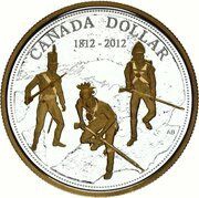 1 Dollar - Elizabeth II War of 1812; gold-plated, Canada, 2012 reverse image
