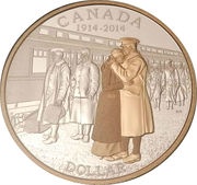 1 Dollar - Elizabeth II Declaration of first World War; gold plated, Canada, 2014 reverse image