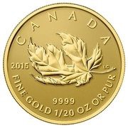 1 Dollar - Elizabeth II Fractional GML; 1⁄20 oz, Canada, 2015 reverse image