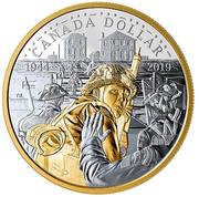1 Dollar - Elizabeth II The 75th Anniversary of D-Day; Gilded, Canada, 2019 reverse image