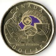 1 Dollar - Elizabeth II Celebrating Oscar Peterson; colored, Canada, 2022 reverse image