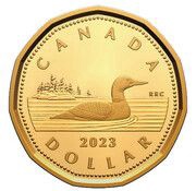 1 Dollar In the name of Elizabeth II; Loon, Gold plated Silver, Canada, 2023 reverse image