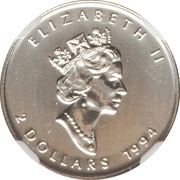 2 Dollars - Elizabeth II 3rd Portrait; 1/15 oz. Platinum Bullion Coinage obverse image