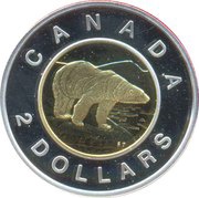 2 Dollars - Elizabeth II Polar bear anniversary edition; Silver, Canada, 2006 reverse image