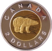 2 Dollars - Elizabeth II Polar bear; Silver Proof Issue, Canada, 2012 reverse image