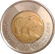 2 Dollars - Elizabeth II Polar bear, with security features, Canada, 2012-2022 reverse image